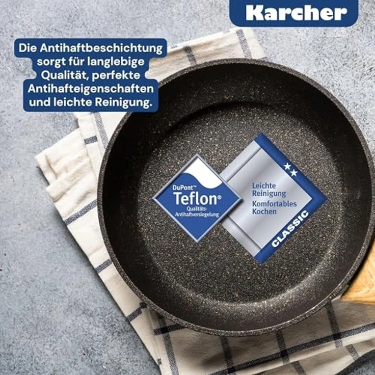 Karcher Topf-Set Aluguss, Aluminiumguss (12-tlg), Teflon-Classic-Antihaftbeschichtung, inkl. Glasdeckel & 2 Thermogrips – Bild 7