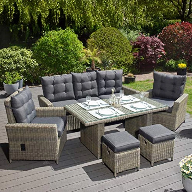 Asti Dininglounge, Polyrattan, braun, für 7 Personen – Bild 3