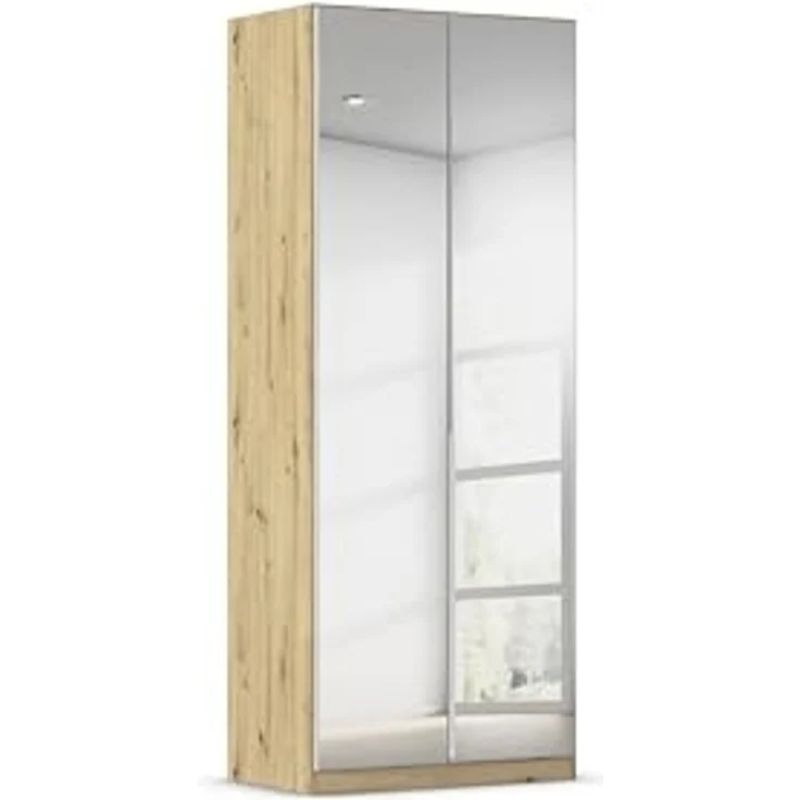 Rauch Möbel Alabama, Kleiderschrank für Schlafzimmer, Kinderzimmer, Wohnzimmer, Garderobe, Flur, 2-türig, Spiegel, mit Zubehör Basic, Farbe Weiß/Eiche Artisan, Holz, Breite 91 cm – Bild 1