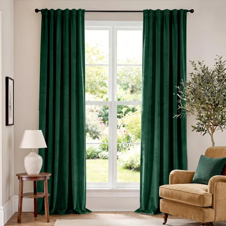 Lazzzy Samt-Verdunkelungsvorhänge, wärmeisoliert, für Zimmer, Fenster, superweich, luxuriöse Vorhänge für Wohnzimmer, Schlafzimmer, Stangentasche, 2 Paneele, Smaragdgrün, 132x274 cm (B x L)