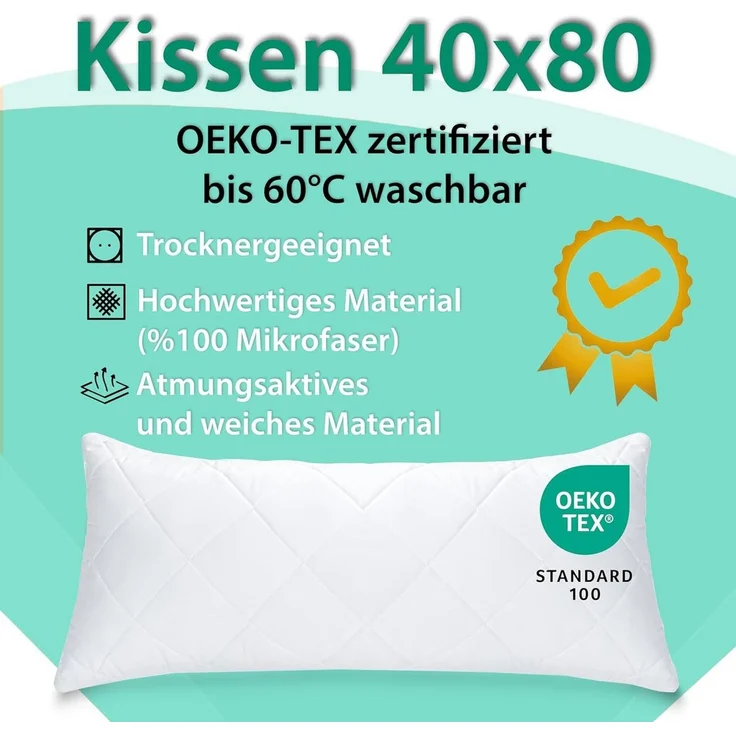 livessa Kopfkissen mit Bezug - 40x80 / 80x80 cm - Kissen mit Kissenbezug, Füllung: Hohlfaser, Kissen mit Bezug, Kissen %100 Microfaser - Kissenbezug 100%Baumwolle – Bild 3