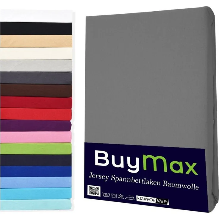 Buymax Spannbettlaken 60x120 cm Baumwolle 100% Kinderbett Spannbetttuch Baby Bettlaken Jersey, Matratzenhöhe bis 15 cm, Farbe Anthrazit-Grau