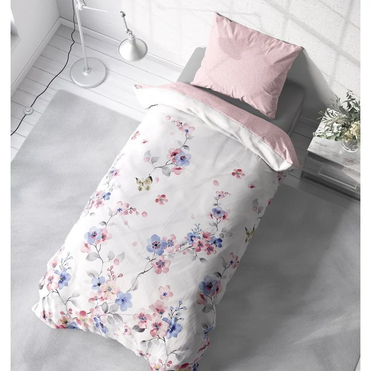 One Home Bettwäsche Schmetterlinge, Renforcé, 2 teilig, Blumen geblümt florales Design Schmetterlinge, Wende – Bild 4