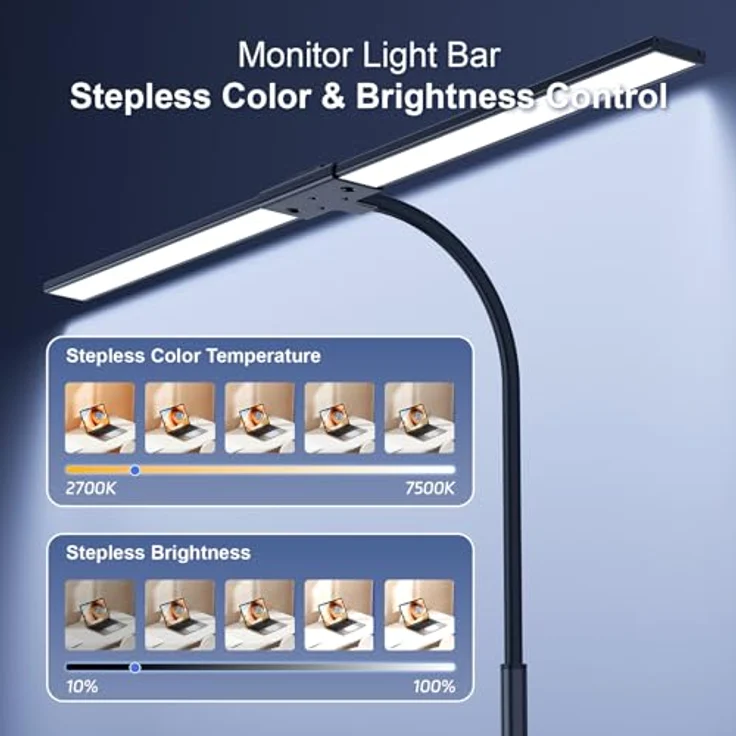 YICAIZI Schreibtischlampe LED Dimmbar - 1500LM 24W Klemmbar Büroschreibtischlampe mit Fernbedienung, 80CM Schwanenhals Schreibtisch Lampe USB-Ladeanschluss, für Büro & Zuhause, Schwarz – Bild 3