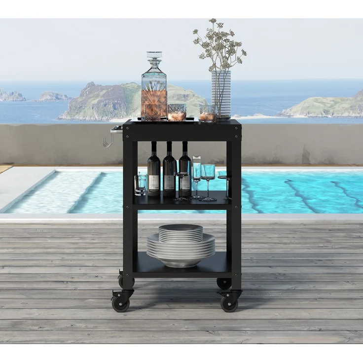 Outdoor Servierwagen Bolognano Stahl 81x50x50 cm Schwarz [casa. pro] – Bild 2