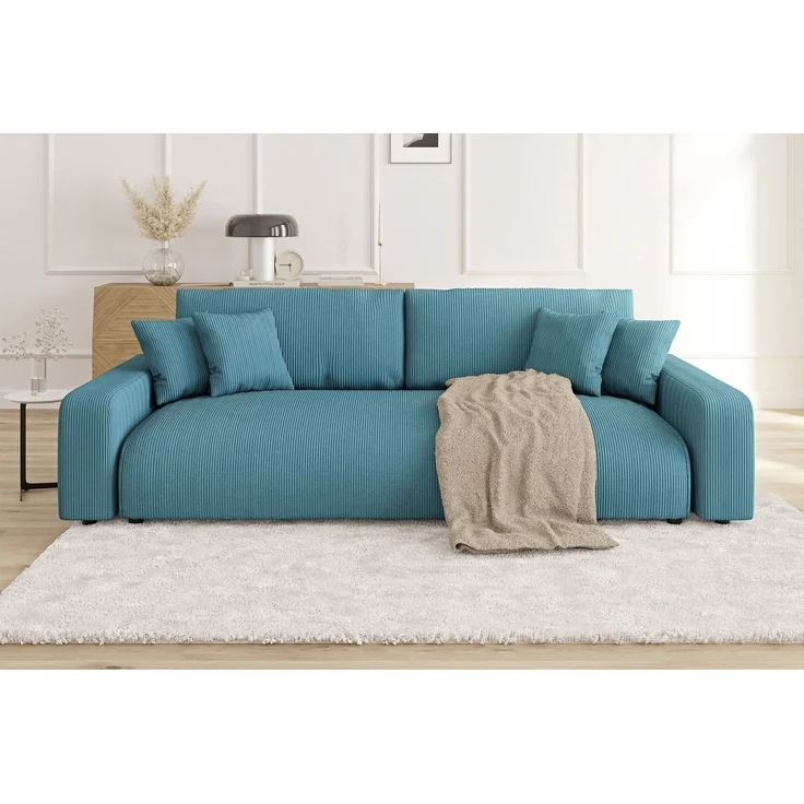 S-Style Möbel Schlafsofa Emma mit Schlaffunktion und Bettkasten in Cord-Stoff – Bild 2