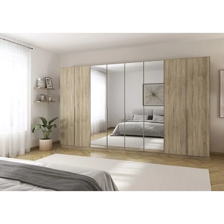 Rauch Möbel Alabama, Kleiderschrank für Schlafzimmer, Kinderzimmer, Wohnzimmer, Garderobe, Flur, 8-türig, Spiegel, mit Zubehör Premium, Farbe Eiche Sonoma, Holz, Breite 360 cm – Bild 2