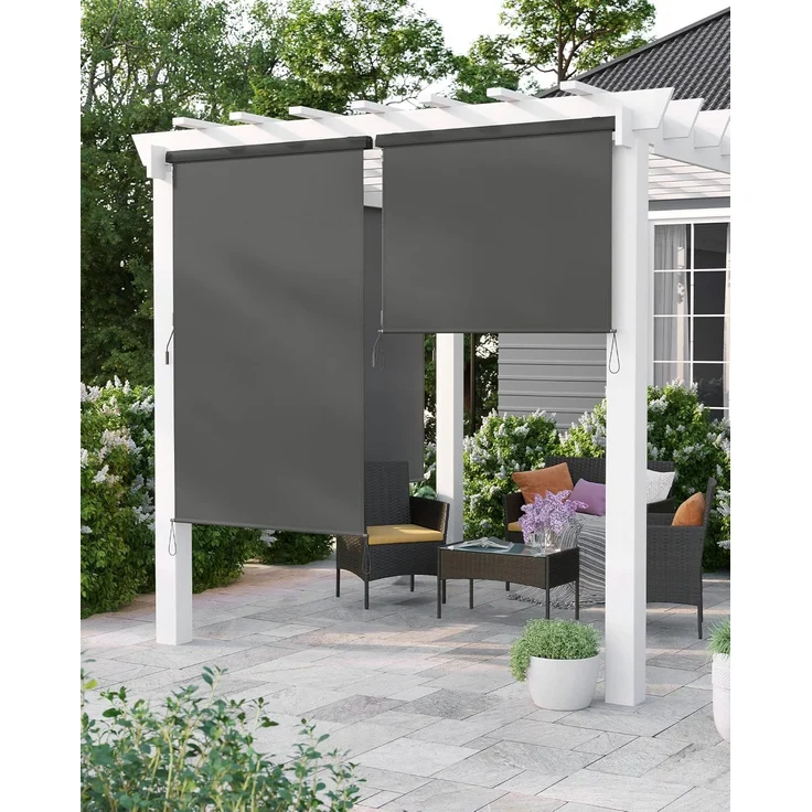 SONGMICS Seitenmarkise Alu 1.4 x 2.5m Senkrechtmarkise für Balkon, Terrasse, Vertikalmarkise für außen, Markise für Windschutz, Sonnenschutz und Sichtschutz, wasserfest, Rauchgrau GSA145GY – Bild 2