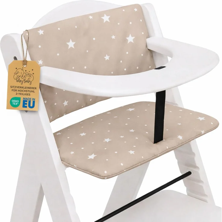 Sitzverkleinerer für Hochstuhl Baby Sitzkissen Stuhl 2-teilig - Kinder Sitzauflage für Hauck und Stokke Kinderhochstuhl High Chair Cover für Treppenhochstuhl und Babystuhl Oeko-Tex Beige