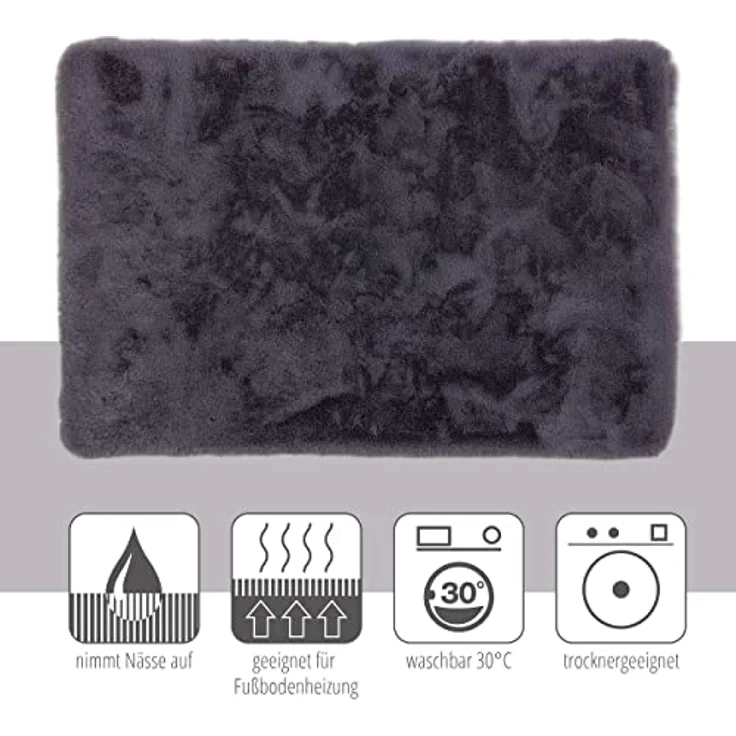 Schöner Wohnen Kollektion Badteppich 'Bali', anthrazit, 60 x 90 cm, rutschhemmend, waschbar bei 30°C, für Fußbodenheizung geeignet – Bild 5