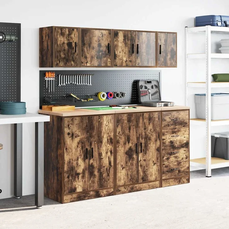 vidaXL Garagen-Wandschrank Räuchereiche Holzwerkstoff 860615 – Bild 3