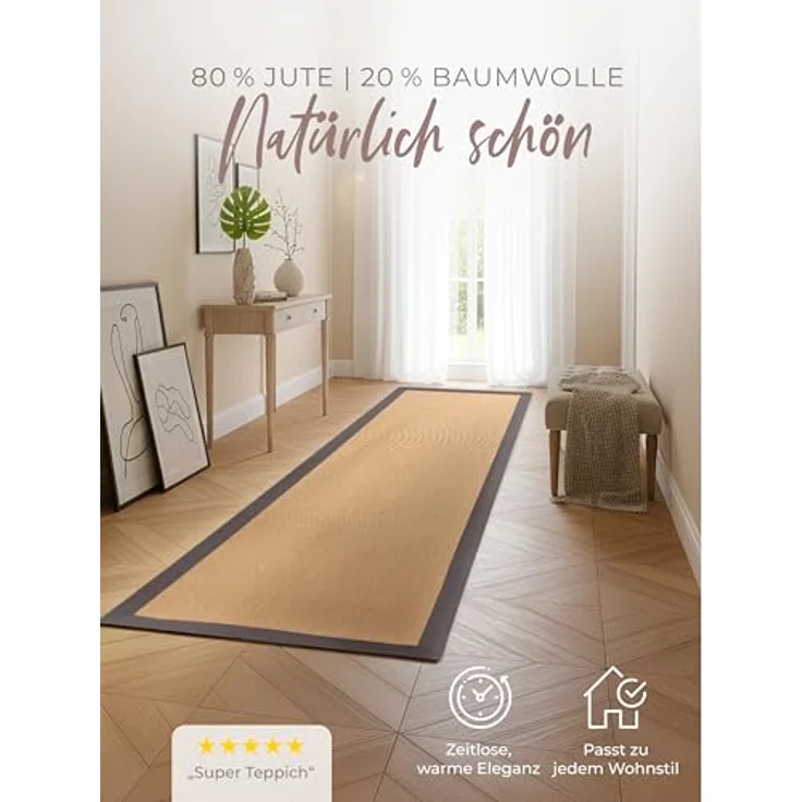 carpetfine Läufer Sisal, rechteckig, Höhe: 5 mm, mit farbiger Bordüre, Anti Rutsch Rückseite – Bild 3