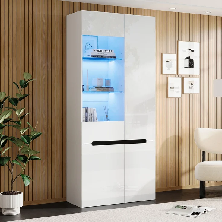 ZUBALIYA Vitrine 80x35 cm mit LED-Beleuchtung mit Sicherheitsgeländer in Weiß, ideale Lösung für kleine Räume, robuste Verarbeitung, langlebige Materialien, einfache Selbstmontage – Bild 2