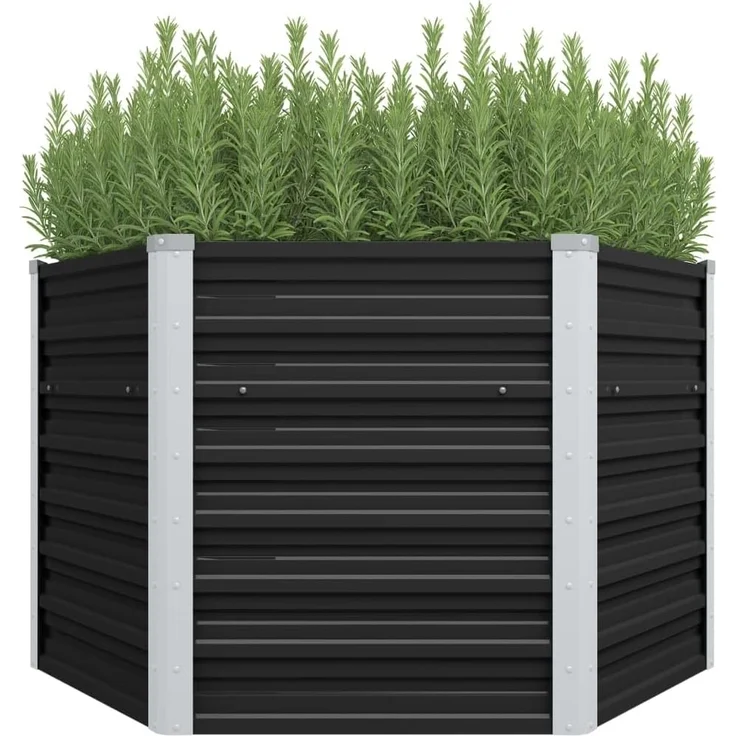 DELUKE® 6-eckiges Hochbeet für Garten NOA Anthrazit 129x129x77cm Verzinkter Stahl Hochbeet Metall Gartenbeet Kräuterbeet Blumenbeet Beet hoch Frühbeet für Garten Gemüsebeet – Bild 3