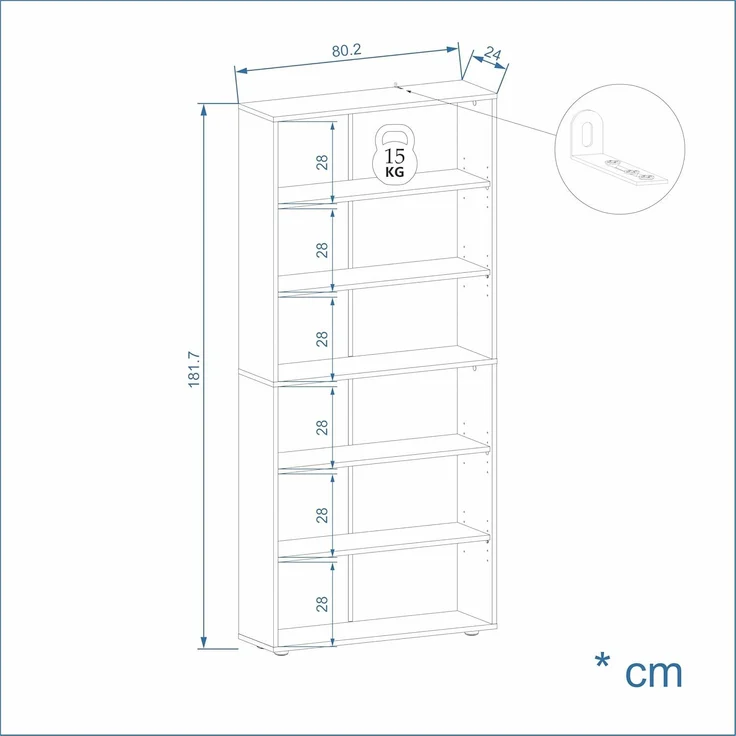 KOMTO Bücherregal Lumo 80 cm breit Regal mit 3, 4, 6 Ebenen und Höhenverstellbare Regale, Aufbewahrungsregal Bookshelf Weiß – Bild 3