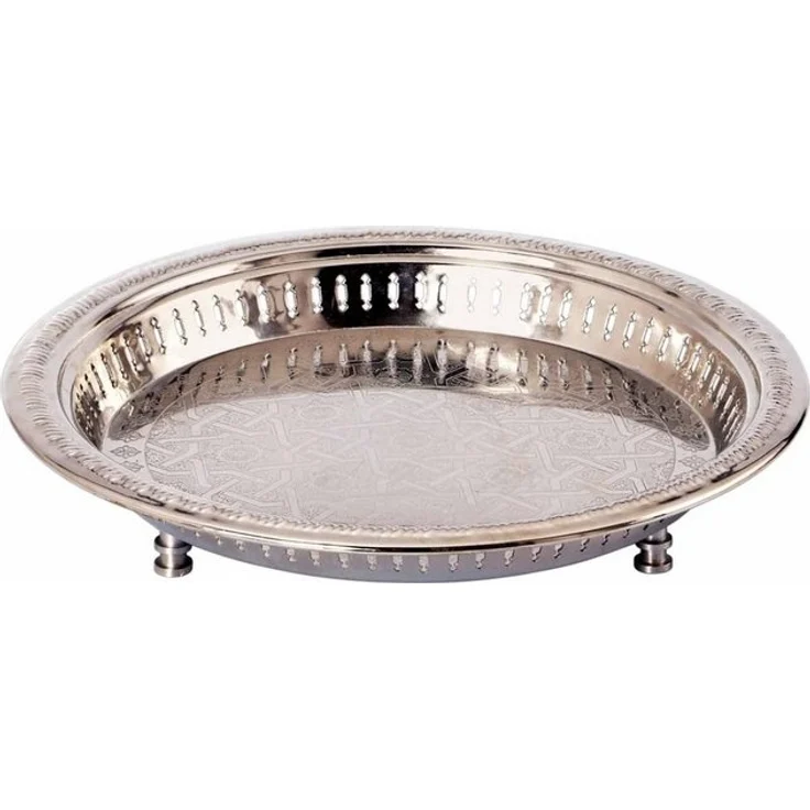 Marrakesch Orient & Mediterran Interior Dekotablett Orientalisches Tablett Serviertablett Juman 40cm Silber, Handarbeit – Bild 4