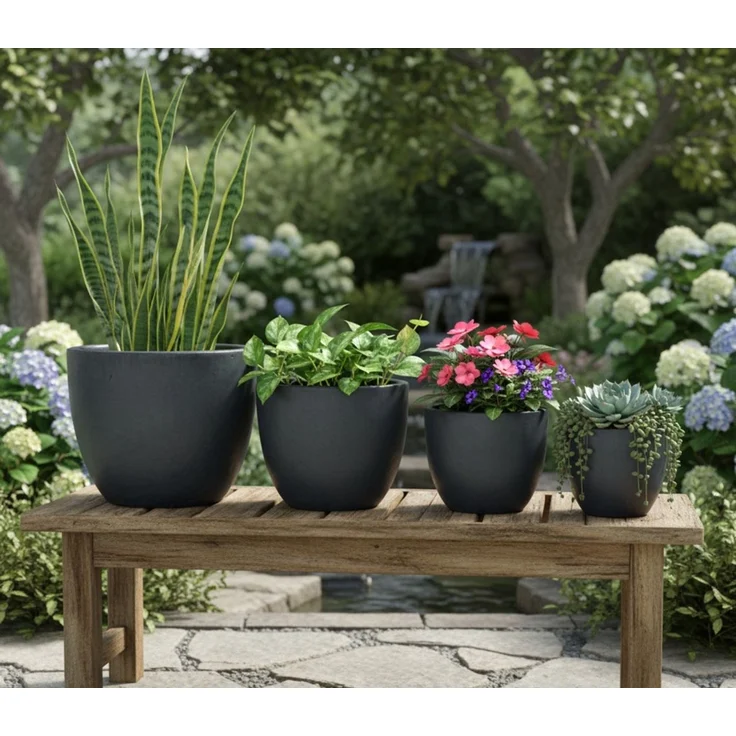 Keramik Blumentopf Eggpot Anthrazit Ø 21cm - Frostfest Pflanzkübel Grau Rund – Bild 8