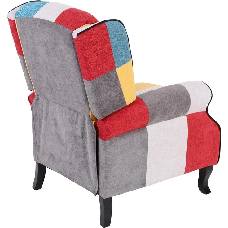 BAKAJI Sedia Poltrona Reclinabile Toppe Seduta Comoda Struttura Legno Lehnstuhl Patchwork Patches Design bequemer Sitz Struktur Holz, Canvas, braun, Standard – Bild 8