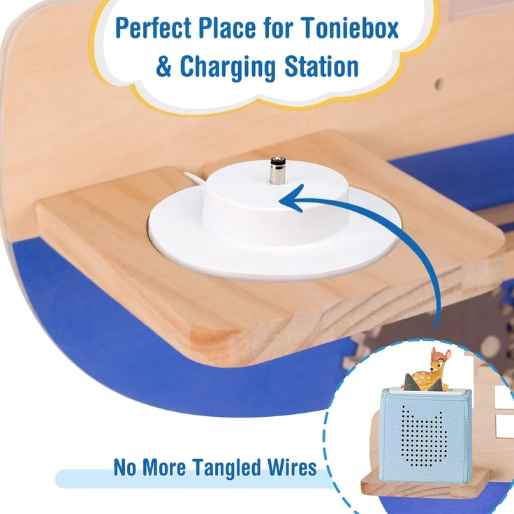 Todeco Tonie-Regal für Toniebox Hörfiguren, Magnetische Aufbewahrung für 10-15 Tonie, Wandregal Kinderzimmer für Mädchen & Jungen, Schiffsform – Bild 5