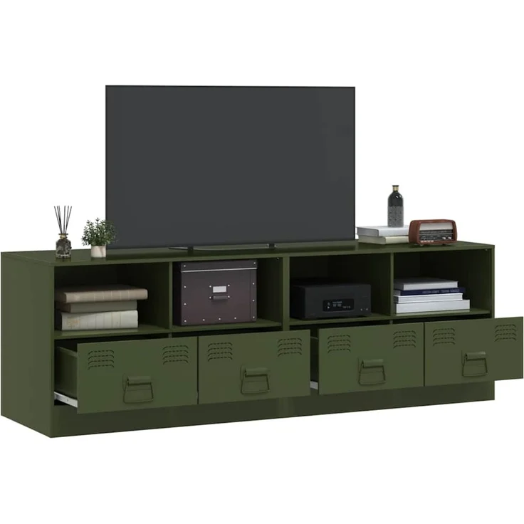 2 pcs TV-Schrank, Lowboard Olivgrün 67x39x44 cm Stahl – Bild 4