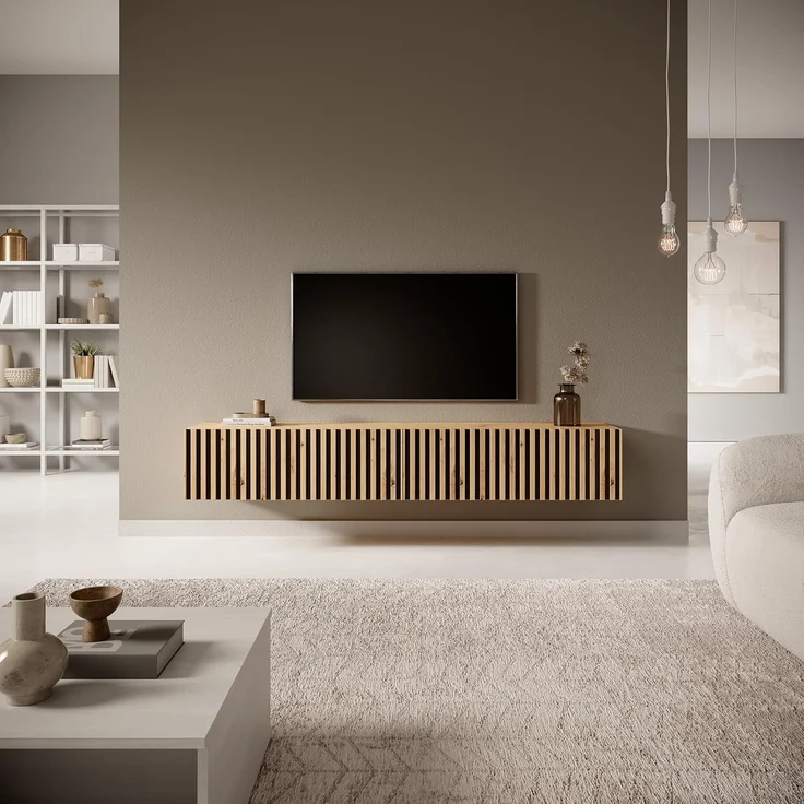 Selsey 'Telire' TV-Hängeboard, Eichenholz-Optik / Schwarz, ca. 30 x 175 x 32 cm – Bild 4