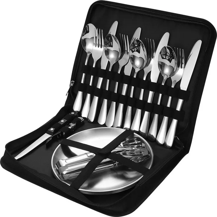 OSTWOLKE Besteck-Set Campingbesteck Outdoor Besteck Picknick Geschirr Tragbares Geschirr (20-tlg), 4 Personen, Edelstahl, Reisebesteck