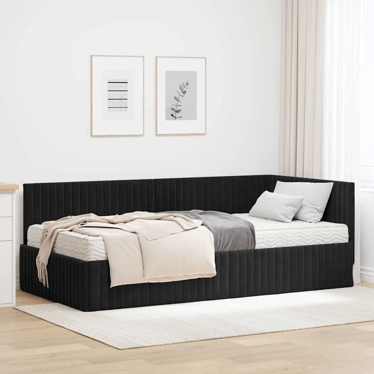vidaXL Eckbettgestell mit Matratze mit Kopfteil 2 pcs Schwarz Samt 3393823 – Bild 1