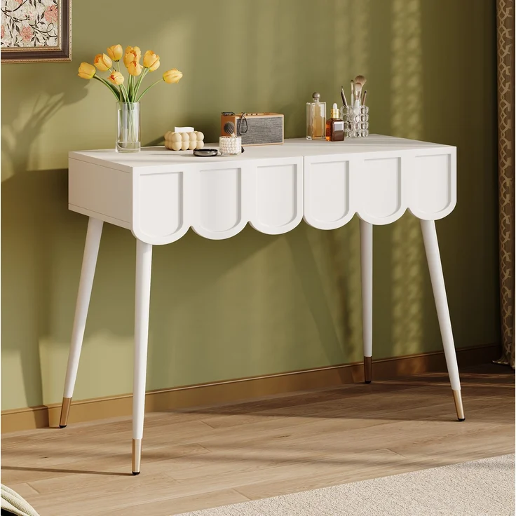 CHICFURN Schminktisch 100x76x40 cm mit 2 Schubladen und Metallfüßen – Weiß – Bild 4