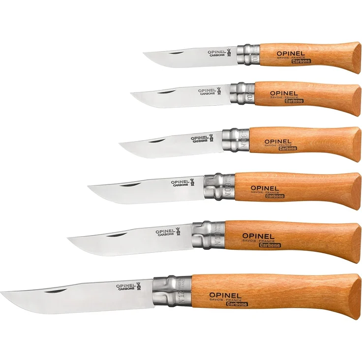 Opinel Messer No 08 Carbon Griff Buche 8,5cm lange Carbonstahlklinge, silber/natur – Bild 6