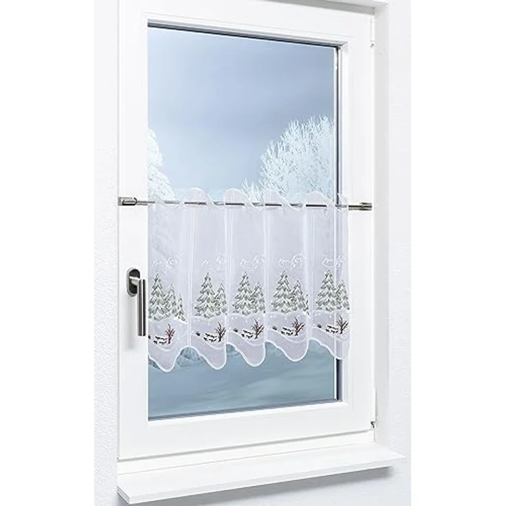 Scheibengardine Plauener Spitze - Winterwald (Bx H) 65.60cm * 40cm Grün/tannengrün – Bild 2