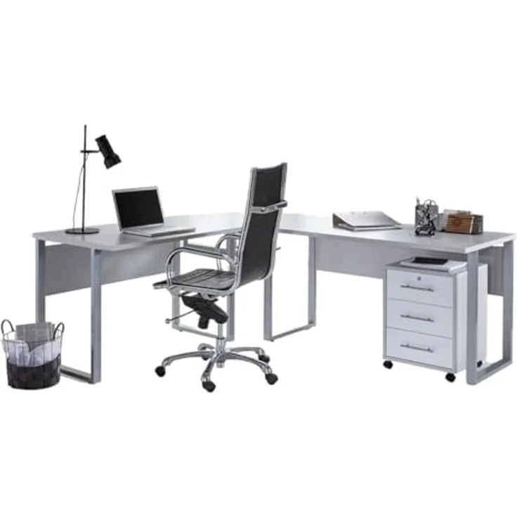 BMG Möbel Büromöbel-Set Office Edition Set 2, (Büro Set, 5 tlg, Fronten Matt oder Hochglanz lackiert), Aktenschrank und Rollcontainer abschließbar, Winkelschreibtisch – Bild 6