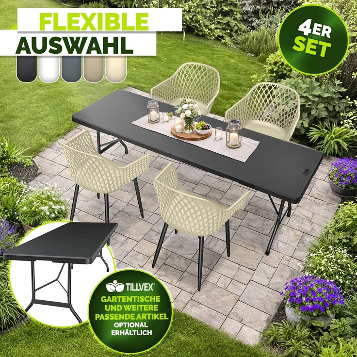 tillvex® Gartenstuhl 4er Set Wetterfest mit Armlehne | Outdoor Stühle bis 120kg belastbar | Gartenstühle UV-beständig | Terrassenstuhl Gartenmöbel Terrasse Balkon Outdoor Garten – Bild 8