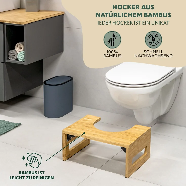 eluno Toilettenhocker, Fußbank aus Bambus, platzsparend zusammenklappbar, natur – Bild 6