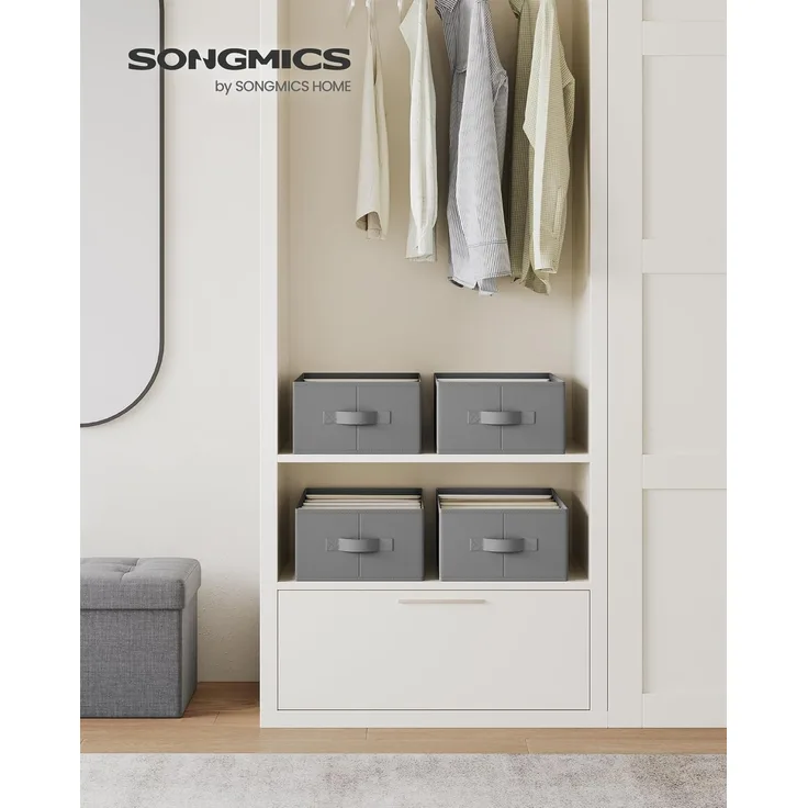 SONGMICS Kleiderschrank-Organizer 4er Set, Aufbewahrungsbox 6 Fächer, Schubladen-Ordnungssystem, Ordnungsboxen faltbar, 42 x 30 x 17 cm, für Hosen, Kleidung, taubengrau RUSDE009G04