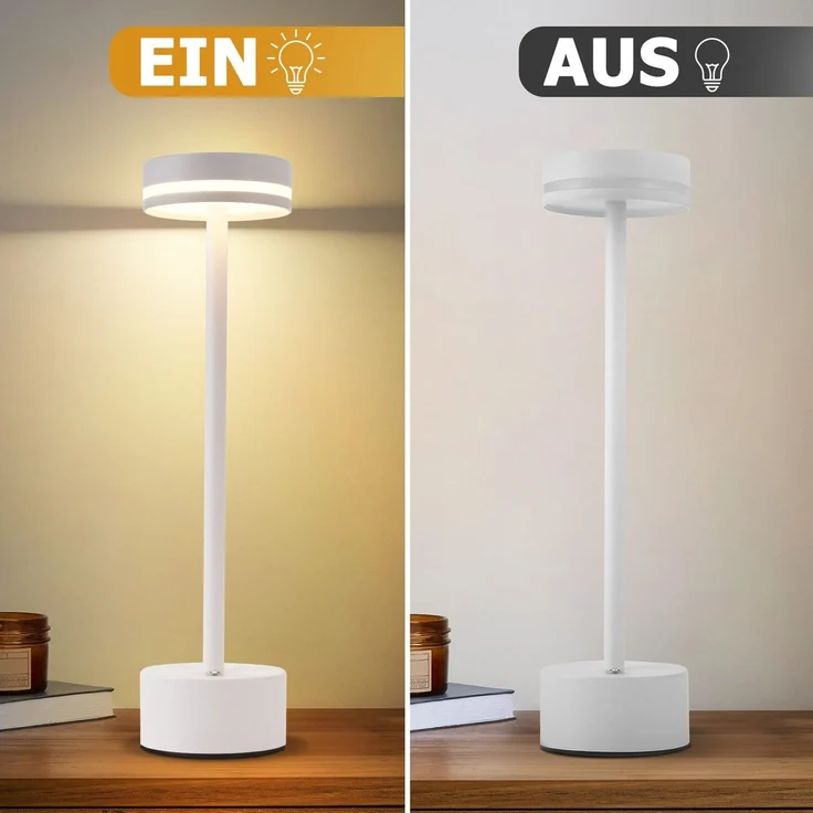 ZMH Tischlampe Kabellos LED Tischleuchte Akku - Nachttischlampe Dimmbare mit USB-C Aufladbar Batterie Touch- Lampe Weiß Tischlampen -für Schlafzimmer Esszimmer Büro-2ER – Bild 2