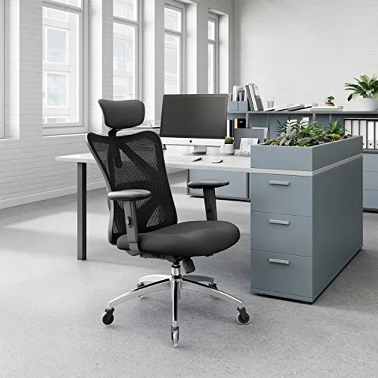 SIHOO Ergonomischer Schreibtischstuhl, Drehstuhl hat Verstellbarer Lordosenstütze, Kopfstütze und Armlehne, Höhenverstellung und Wippfunktion, Rückenschonend, Bürostuhl bis 150kg/330LB Belastbar – Bild 3