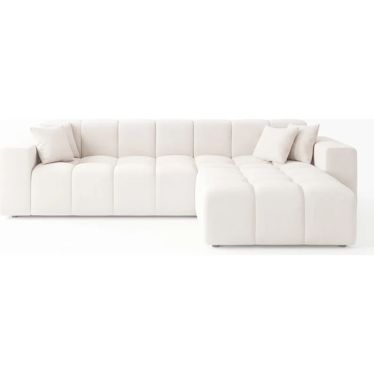 GRAINGOLD Ecksofa Loopo, Couch L-Form mit Wellenfeder, Velour-Stoff, Creme, Rechts – Bild 2