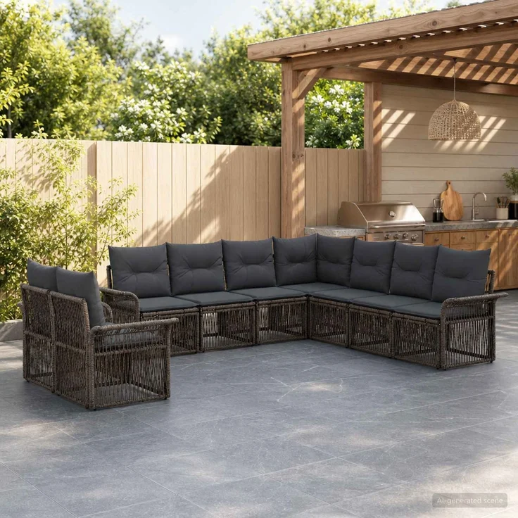 vidaXL Gartensofa-set 9 stk. 9-Sitzer Grau Poly-Rattan 3434870 – Bild 1