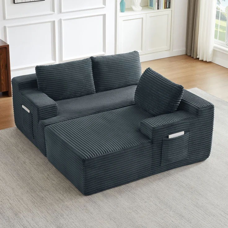ZUBALIYA Knochenloses Sofa, L‑förmiges Cloud‑Ecksofa mit tiefem Sitzkomfort – ohne Montage, modulares Schlafsofa, 66 x 152 x 238 cm, Dunkelgrau, Links – Bild 8