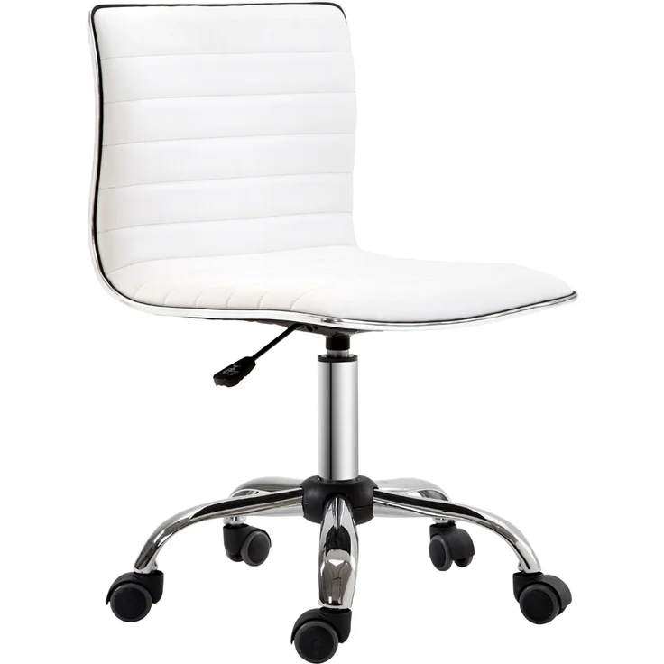 MELAYR, Höhenverstellbarer Salonstuhl mit Rückenlehne, Drehstuhl, Metall, Kunstleder, 48 x 52 x 78-90 cm, Weiß – Bild 1