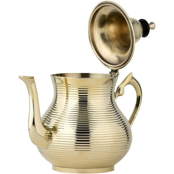 Marrakesch Orient & Mediterran Interior Teekanne Marokkanische Deko Teekanne aus Messing Kanne Nadima Gold 750ml, (1-St), Handarbeit – Bild 3