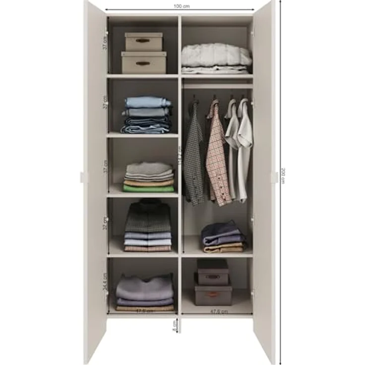 Selsey Zweitüriger Kleiderschrank – Kaschmir, 100 cm – Eleganter Kleiderschrank für Schlafzimmer oder Kinderzimmer, minimalistisches Design mit bogenförmiger Front – Bild 6