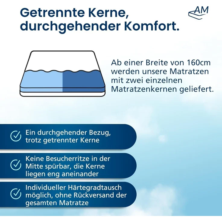 AM Qualitätsmatratzen 1000 Federn 7-Zonen Taschenfederkernmatratze 200x190 cm - 24 cm Premiumhöhe - 1.000 Federn Matratze 200x190 cm - H3 – Bild 6