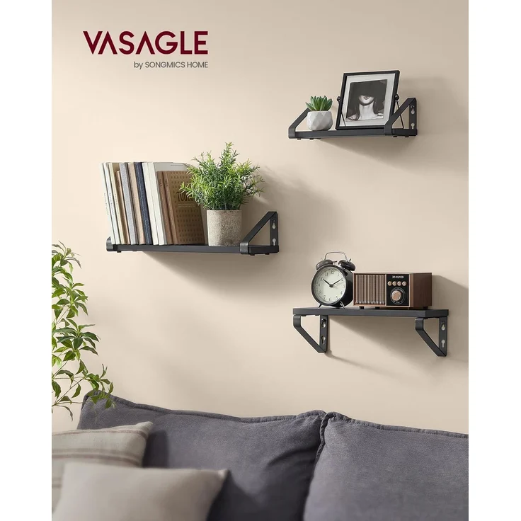 VASAGLE Wandregal, Schweberegal, 3er Set, Regalbrett, 2 Montagemöglichkeiten, Regal zur Präsentation, für Wohnzimmer, Küche, Arbeitszimmer, Badezimmer, tintenschwarz-Mattschwarz LWS033B10 – Bild 2