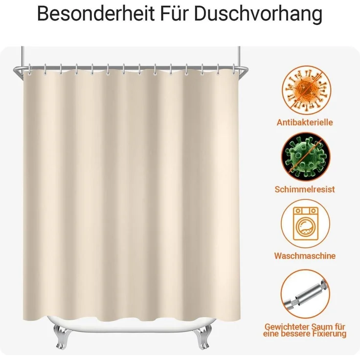 Duschvorhang 90x90 Beige Antischimmel Stoff Wasserabweisend waschbar – Bild 7