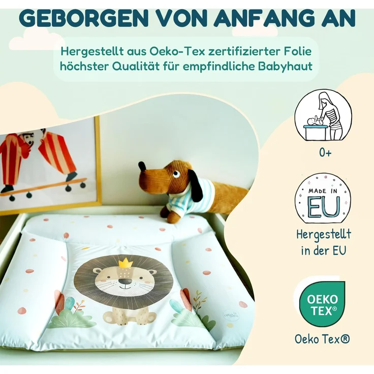 Ceba Baby® Wickelauflage 75x72 cm – Weiche Baby Wickelunterlage - Wasserdicht, abwaschbar - inkl. abnehmbarem Baumwollbezug – Für Jungen und Mädchen – OEKO-TEX® Standard 100 – Made in EU – Bild 5