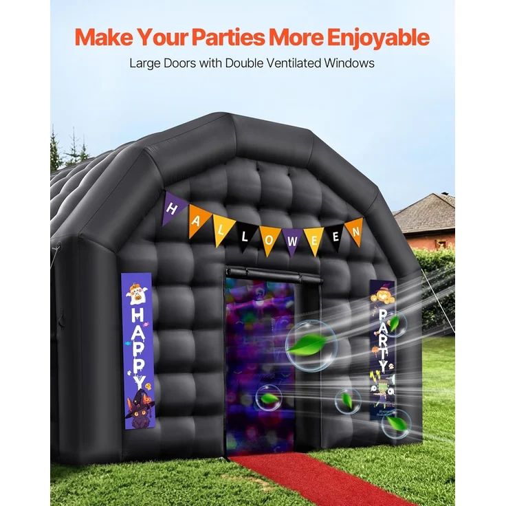 VEVOR Aufblasbares Partyzelt 5 x 4 x 3,8 m, Würfelzelt für Disco Nachtclub, Pavillon Hochzeitszelt mit 680W Gebläse, Sandsack, 2 Fenster für Veranstaltungen, Geburtstag, Hochzeit, Schwarz – Bild 4