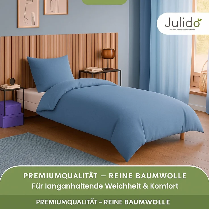 Julido Jersey Bettwäsche 155x220 80x80 Baumwolle Set Druckknopf weich Eisblau – Bild 7