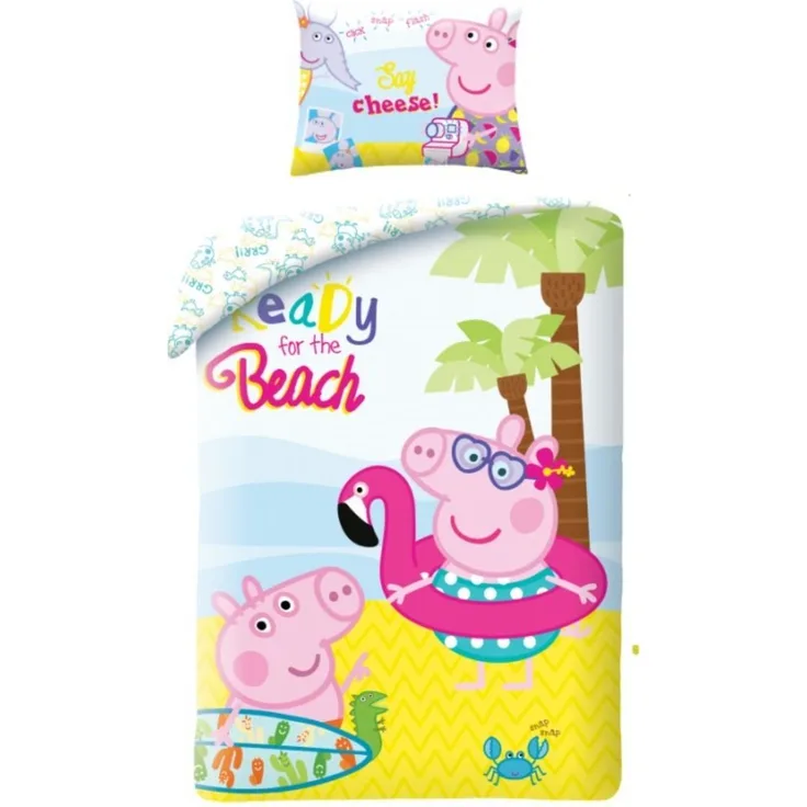 Peppa Pig Bettwäsche Set aus Baumwolle Bettdeckenbezug 140 × 200 cm mit 70 × 90 cm Kissenbezug