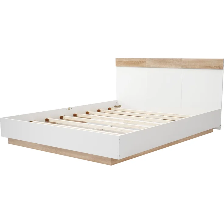 Schwebebett 140x200 cm, Doppelbett in Eiche & Weiß mit Wildeiche Kopfteil,komfortable Liegehöhe – Bild 9